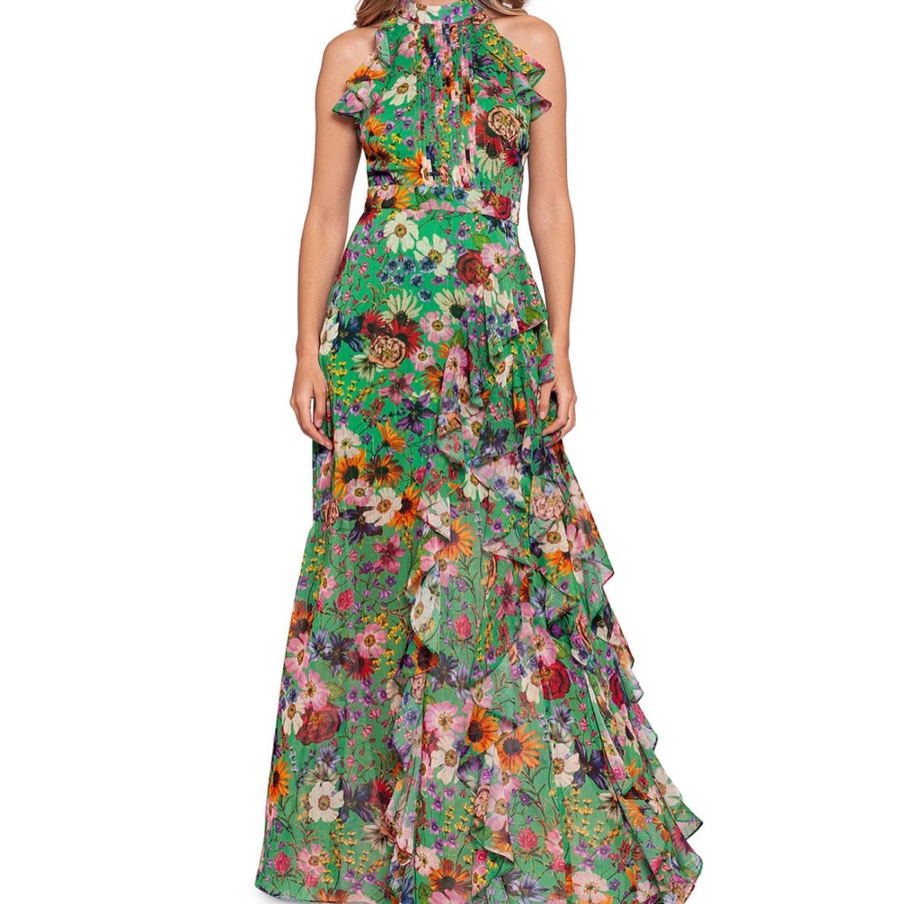 Betsy & Adam Floral Ruffle Gown